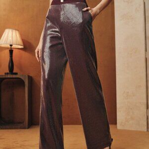 Burgundy brownishWomen's Straight Leg Loose Fit Sequin Embellished Pants